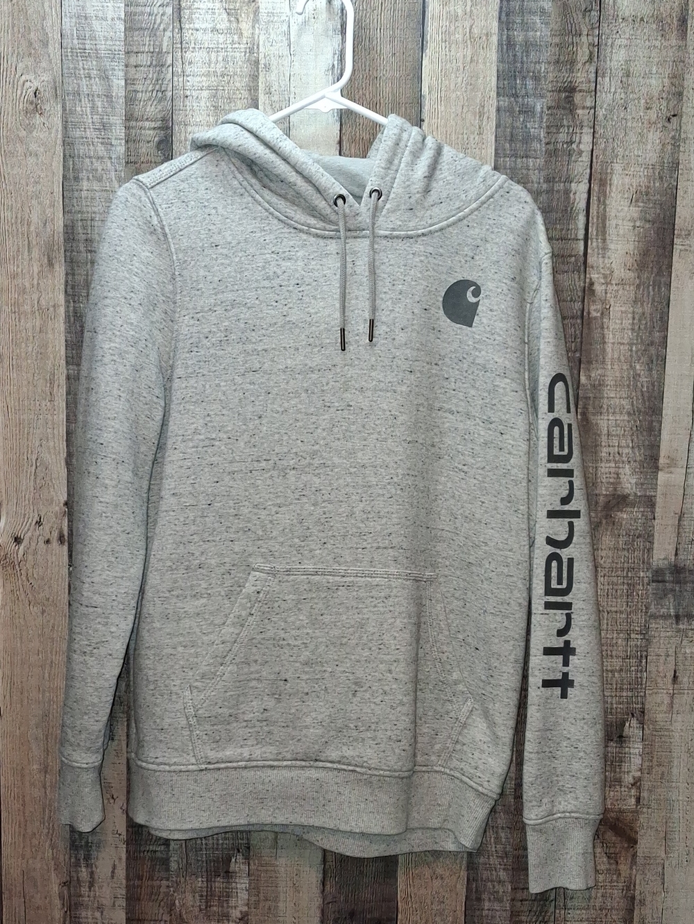 Carhartt Light Gray Hooded Sweatshirt with Sleeve Logo Women's L Large